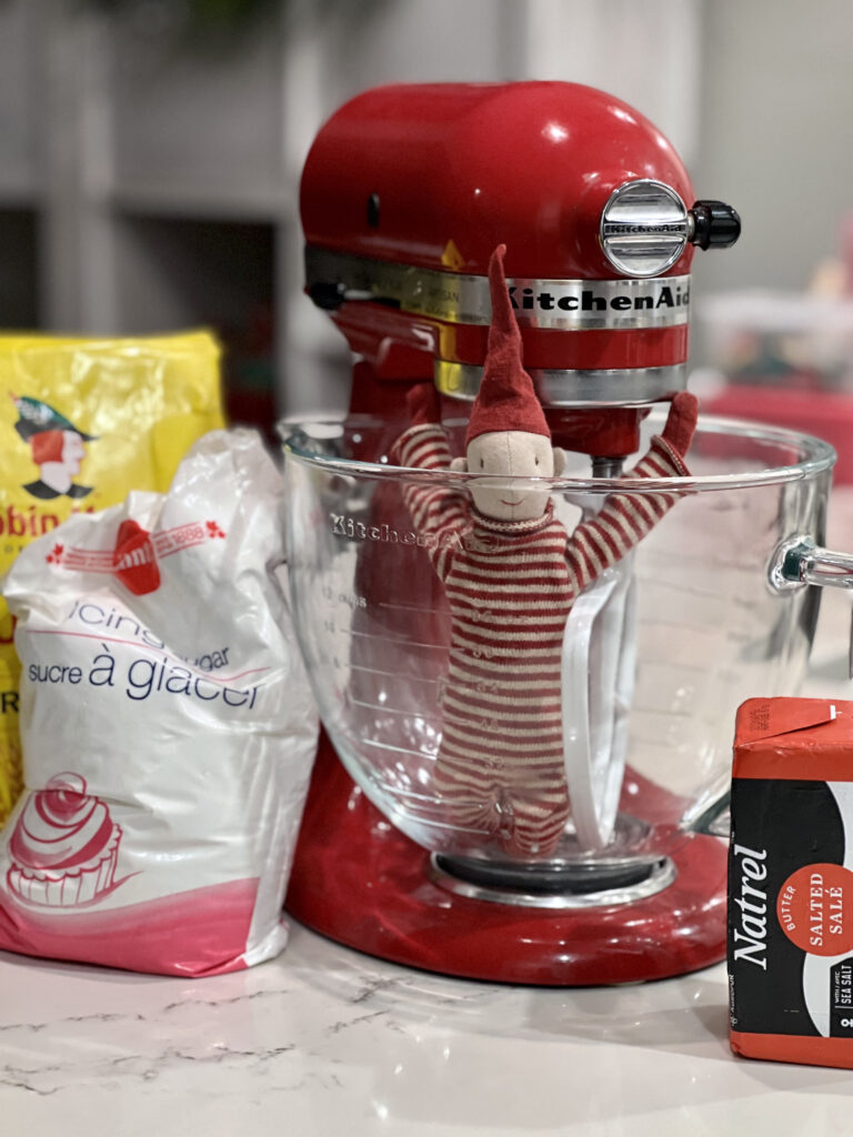 elf with blender ready to bake cookies