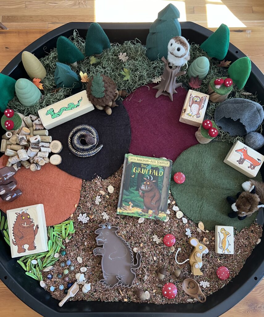 the gruffly sensory tuff tray book play