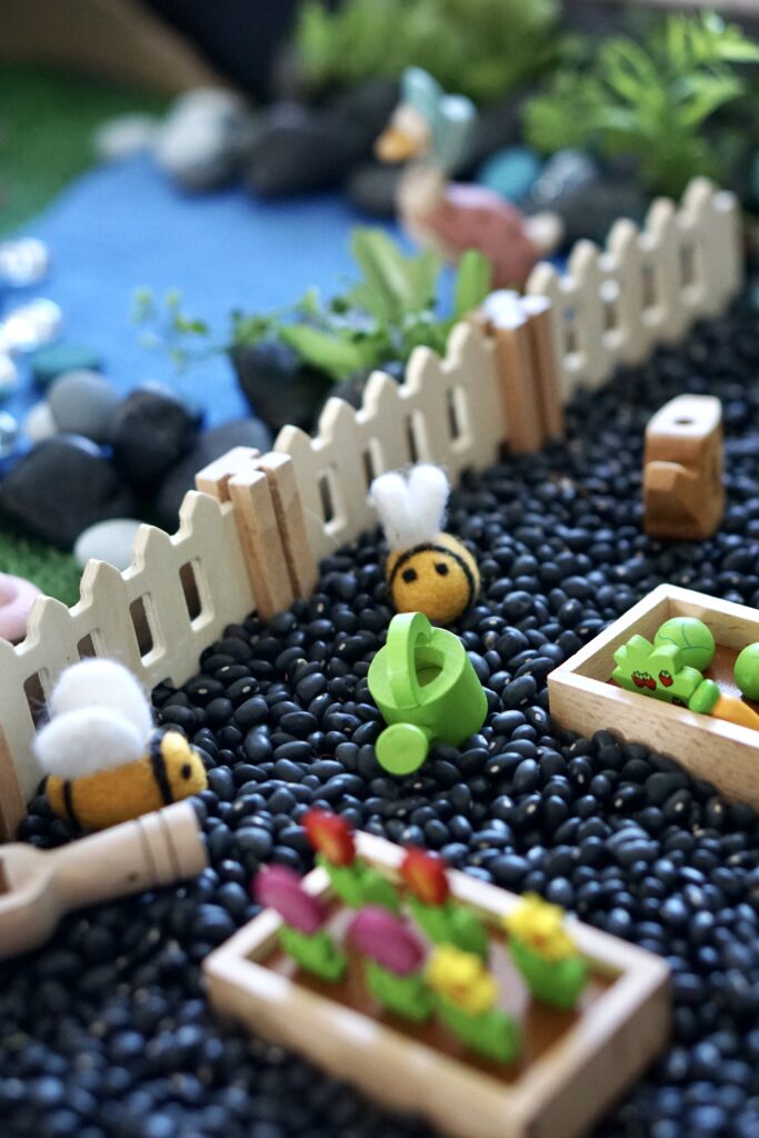 felt bees in play garden