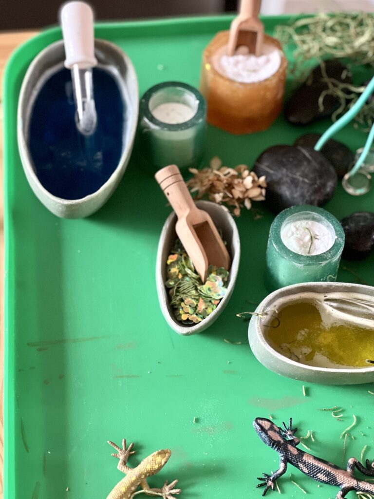 bowls with coloured water for mixing