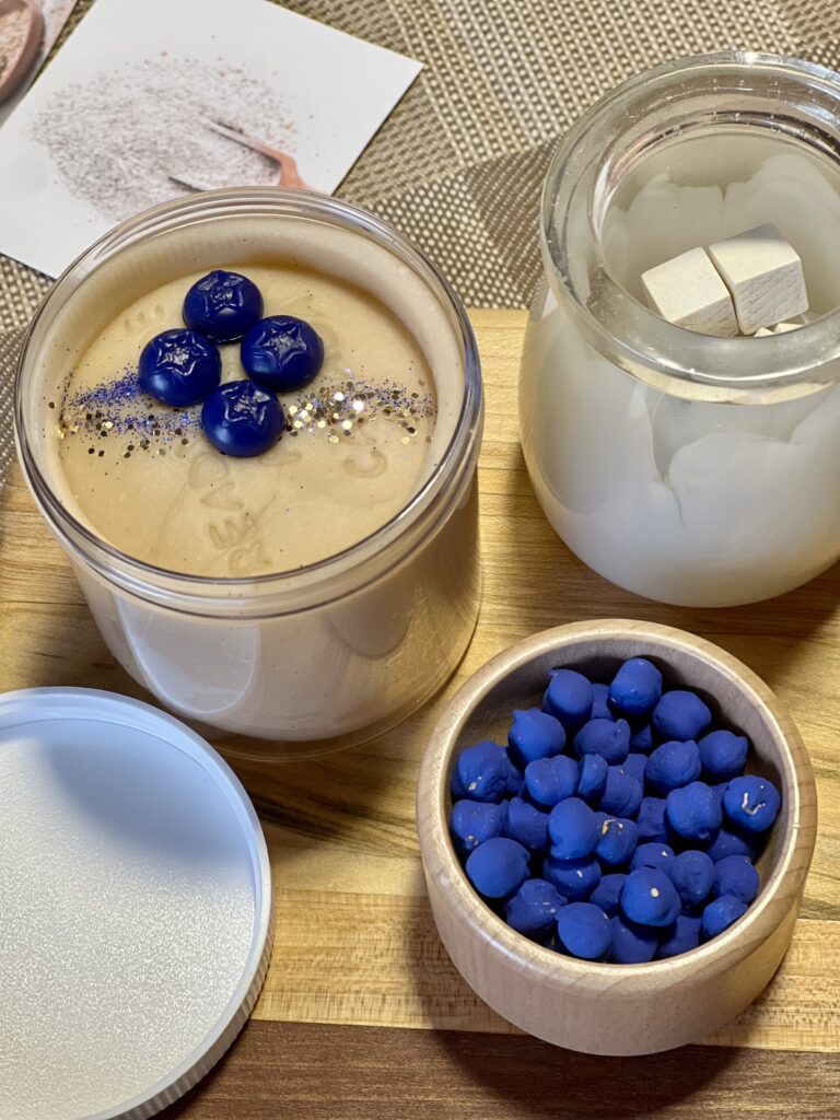 blueberry pancake playdough and blue chick  peas