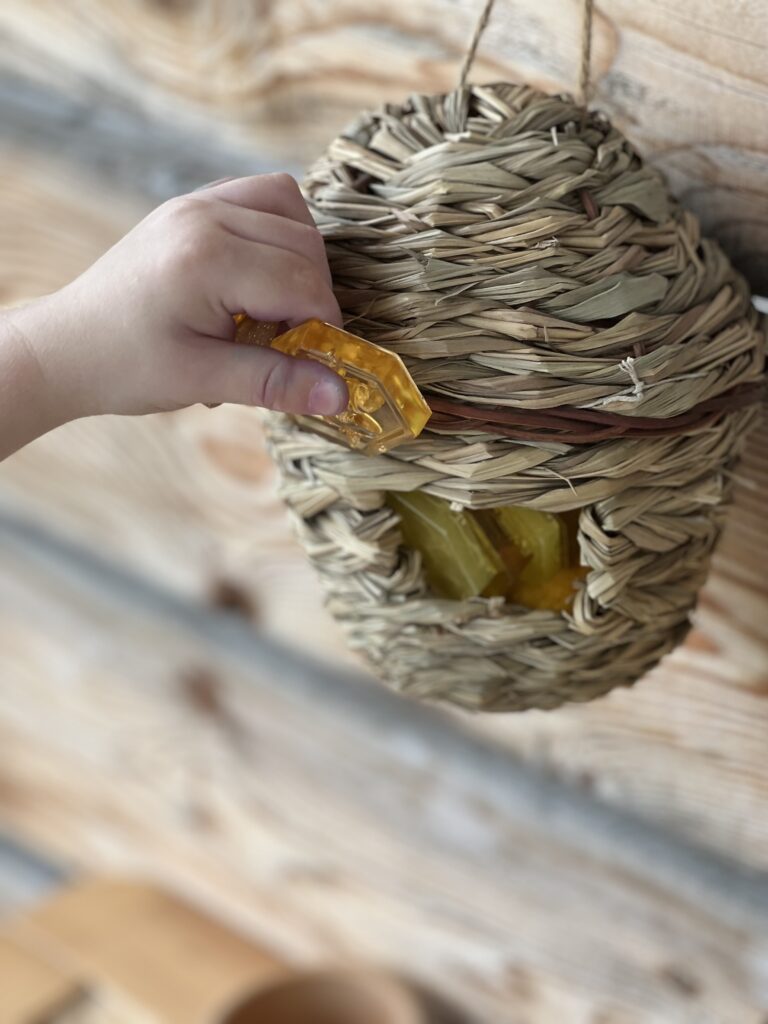 putting resin honeycomb into woven beehive