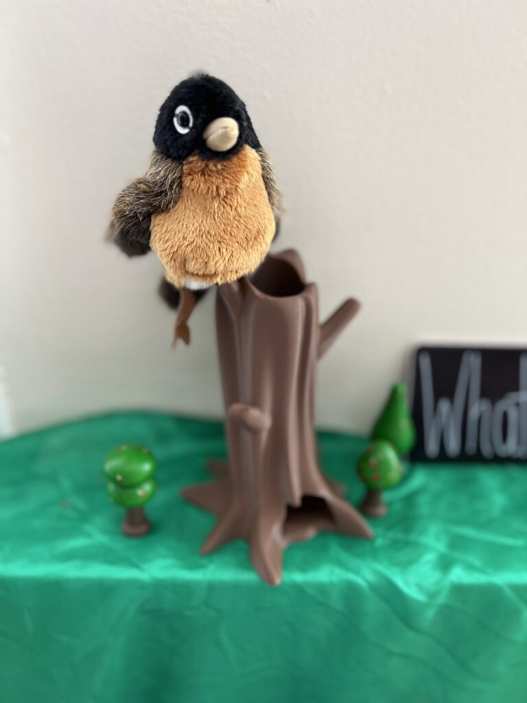 folkmanis puppet robin on eco printed tree