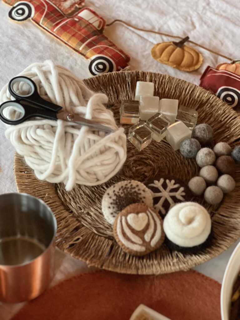 materials for pumpkin spice latte sensory play