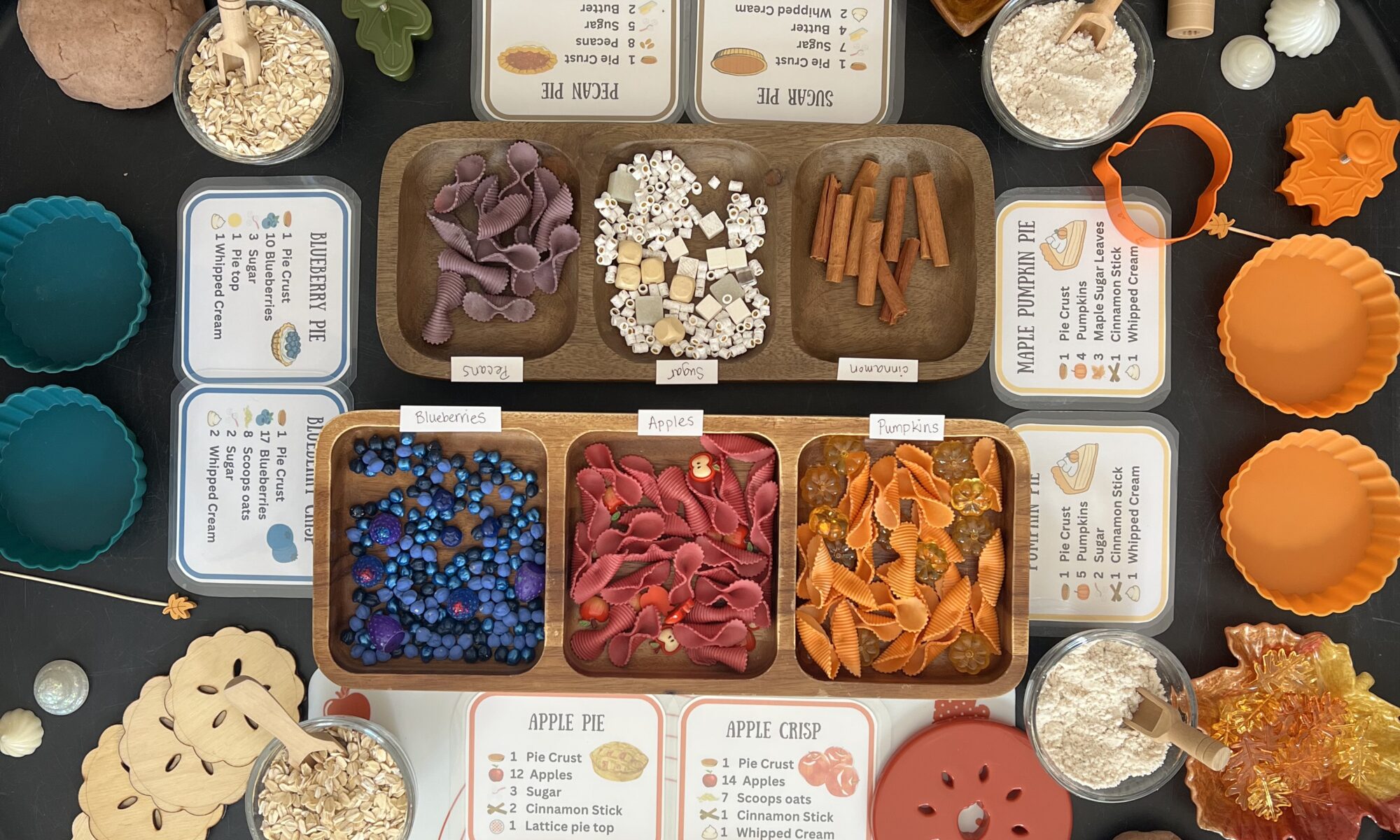 fall sensory pie tuff tray activity