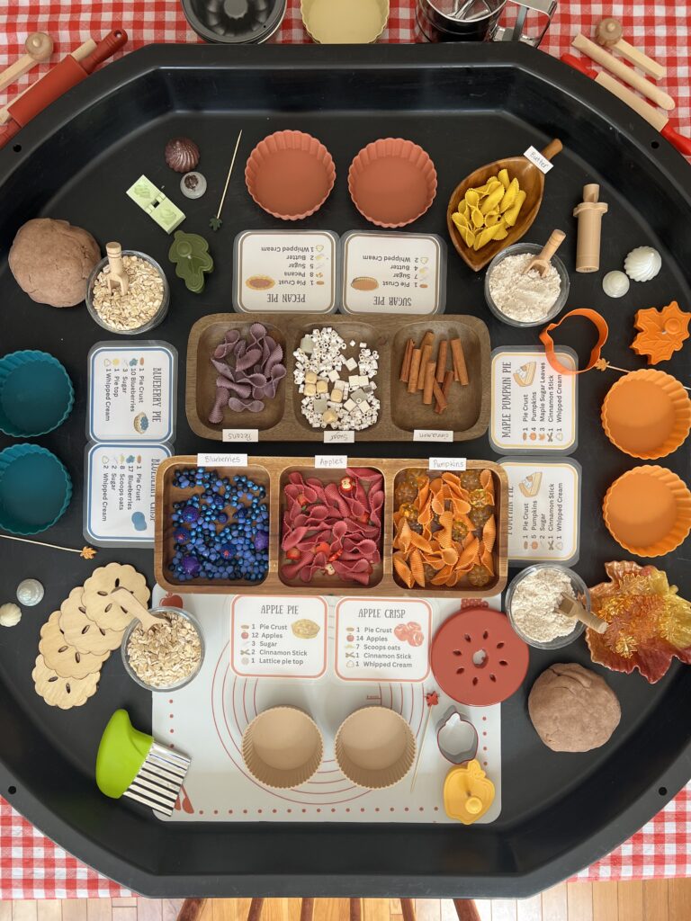 fall sensory pie tuff tray activity